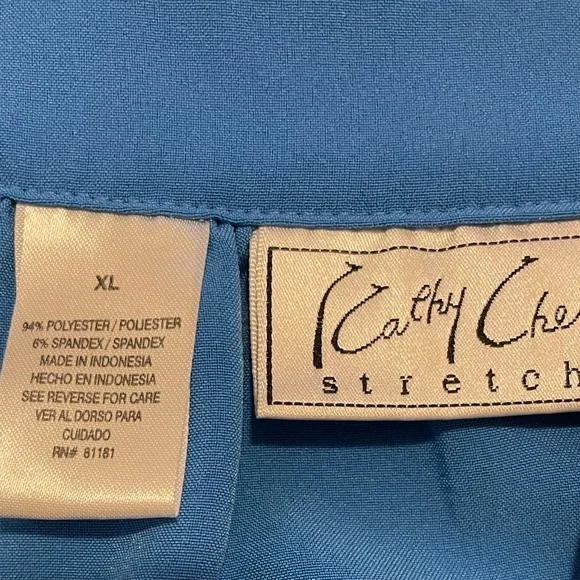 Kathy Che Blue Covered Button Down, 3/4 Length Sleeve & Scoop Neck Blouse - Picture 4 of 5